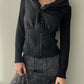 Black Zip Cardigan with Ruffled High Collar (XS-S)