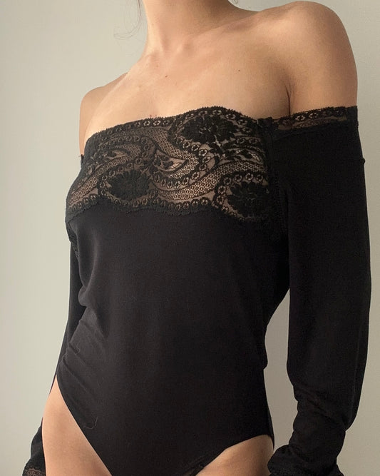 Vintage Italian Brand Black Long Sleeve Body with Lace (M-L)