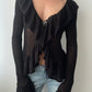 Black Knitted Blouse With Ruffles (S-M)