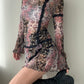 Mixed Pattern Mesh Tunic with Asymmetrical Neckline (S-M)
