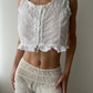 White Cotton Mini Button Up Top With Embroidery And Ruffles