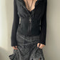 Black Zip Cardigan with Ruffled High Collar (XS-S)
