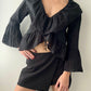 Black Ruffled Cropped Blouse With Trumpet Sleeves (S)