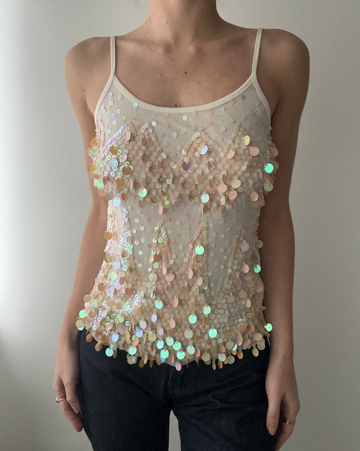 Cream Multicoloured Sequins Top No Brand (XS-S)