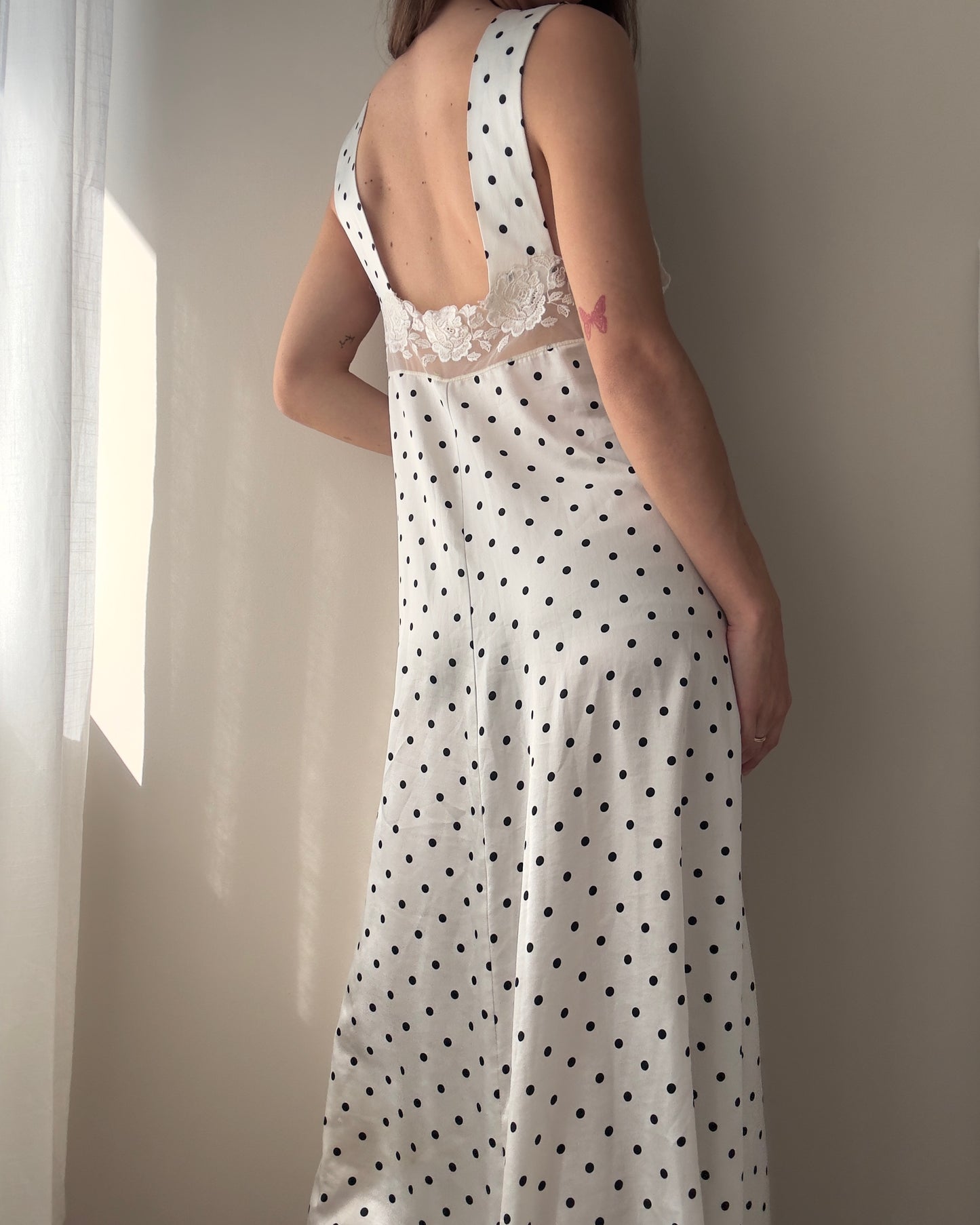 La Perla 90s Polkadot Maxi Dress / Nightgown with Lace Details (S-M)