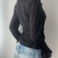 Black Sheer Wrap Top With Ruffles And Polkadots (S)