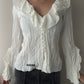Off White/Ivory Crinkle Blouse with Ruffles (M)