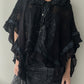 Black Rare Knitted Poncho with Ruffles (one size)