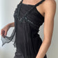 Black Silk Cami/Halter Top With Sequins And Beads (XS)