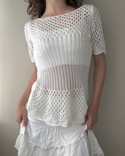 Cream Crochet Boat Neckline Top (S)