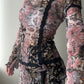 Mixed Pattern Mesh Tunic with Asymmetrical Neckline (S-M)