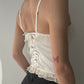 Silk Ivory Corset Top with Ruffles and Beads (S)