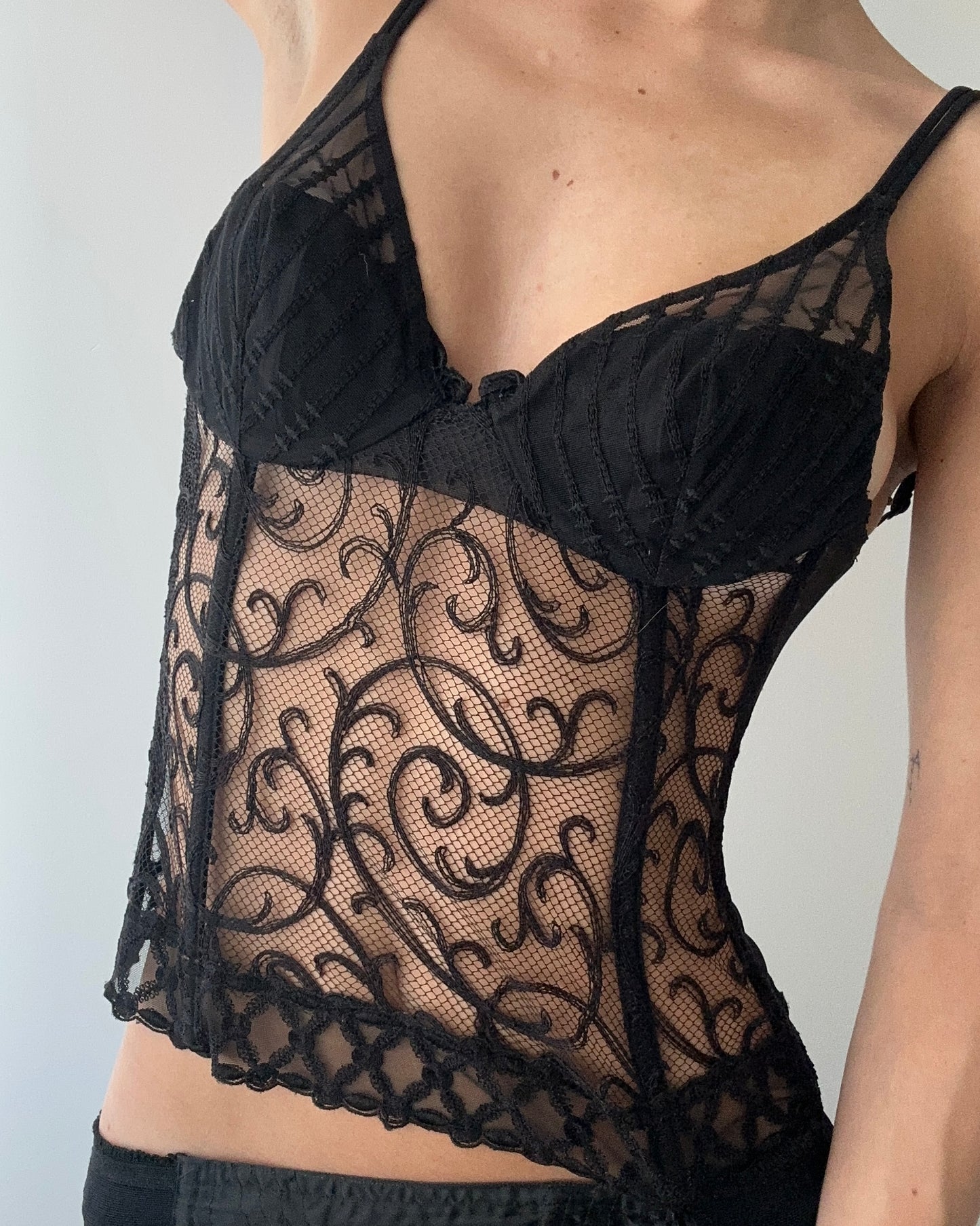 La Perla Black Sheer Embroidered Corset Top (XXS)