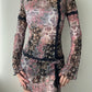 Mixed Pattern Mesh Tunic with Asymmetrical Neckline (S-M)