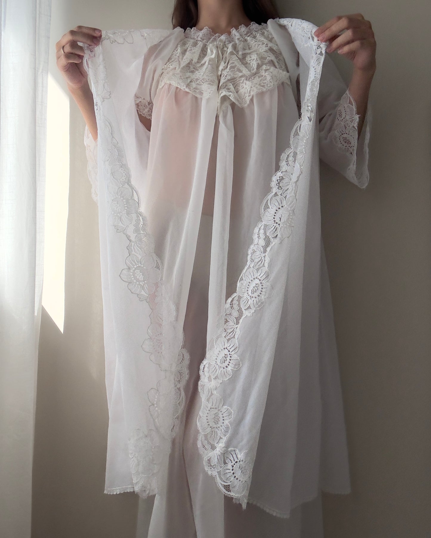 Vintage Sheer and Lace Nightgown + Dressing Gown (L-XL)