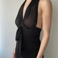 Black Sheer Ruched Halter Top (XS)