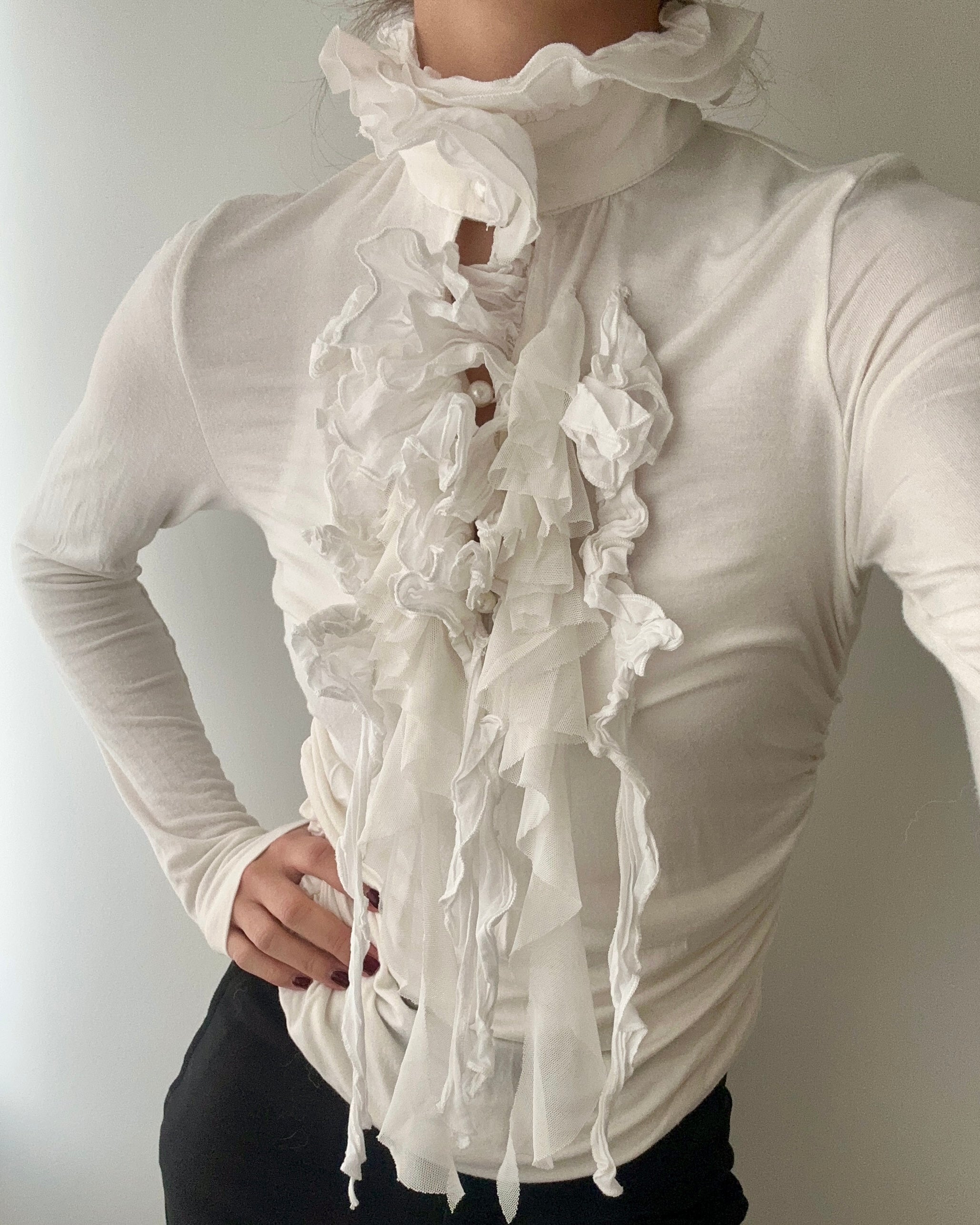 White Victorian Blouse With Ruffles XS S