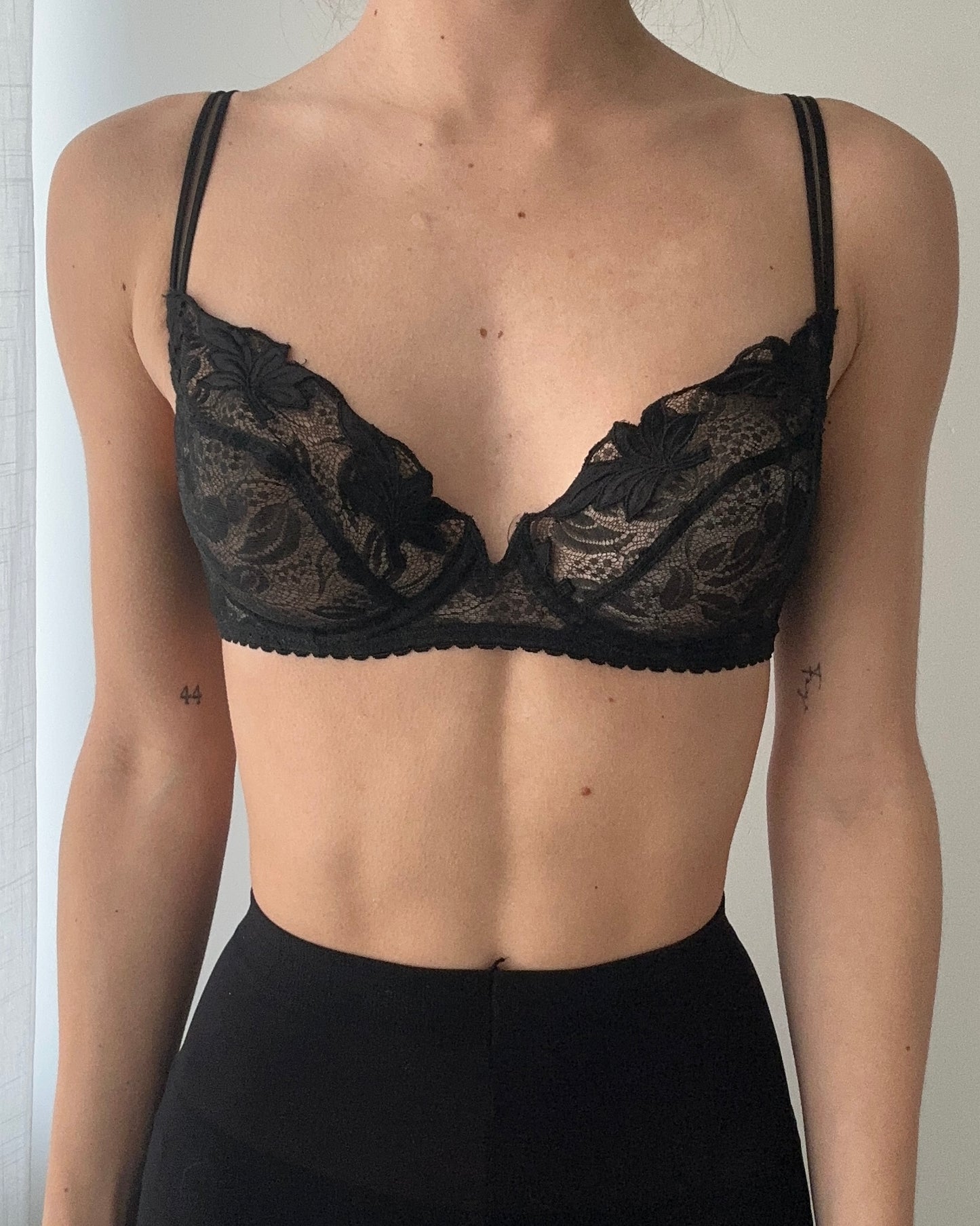 Black Sheer Floral Lace Bra (70C/32C)