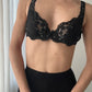 Black Satin and Lace Underwire Bra (75A/34A)