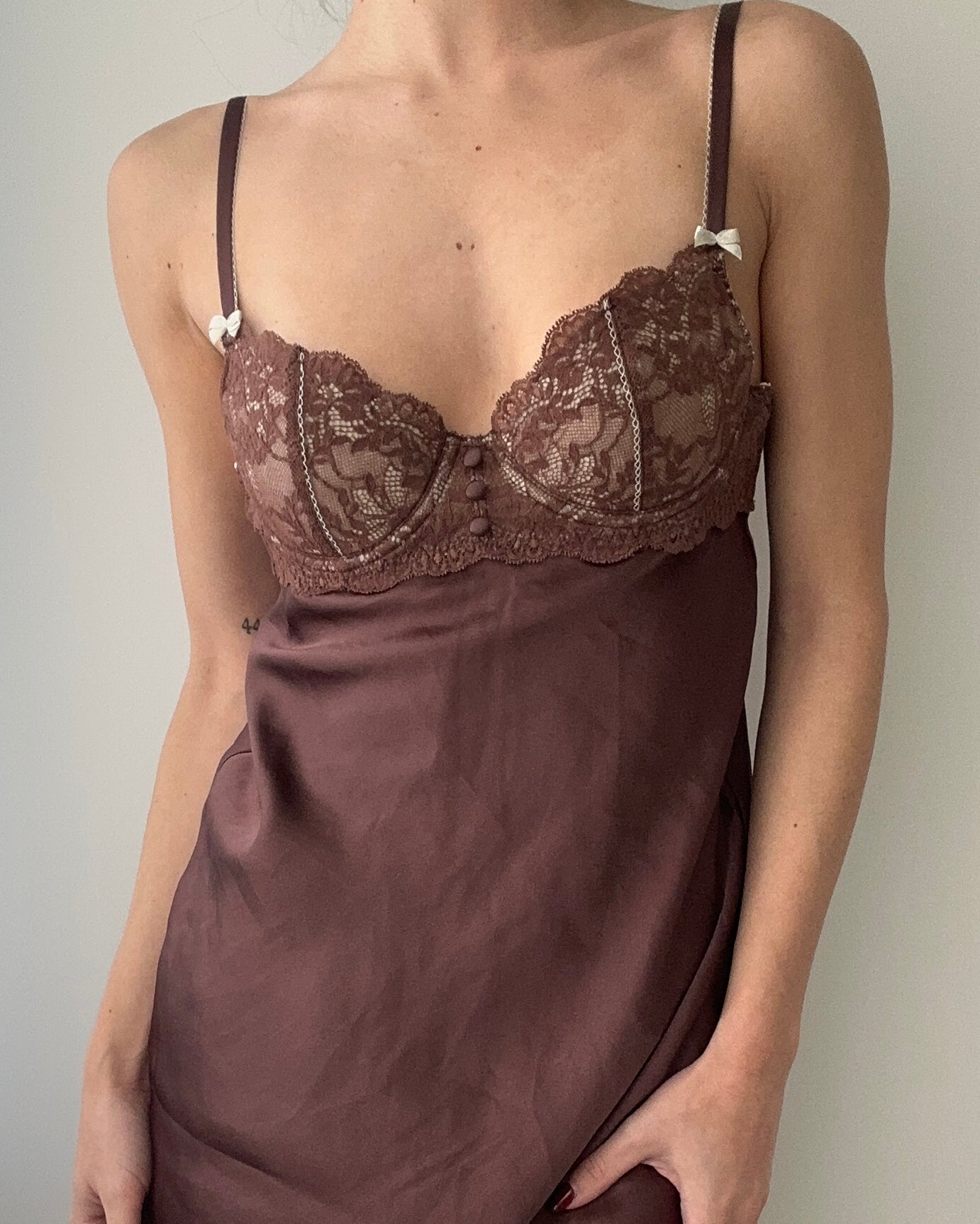 Saddle Brown Satin Bra Slip Dress (XS)