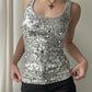 Grey Ribbed Tank Top with Silver Sequins (XS)