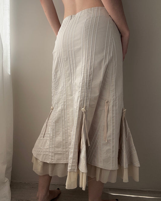 Beige Striped Mermaid Midi Skirt (XS-S)