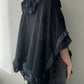 Black Rare Knitted Poncho with Ruffles (one size)