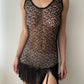 Black Knitted Waist Drop Mini Dress with Fringes (XS)