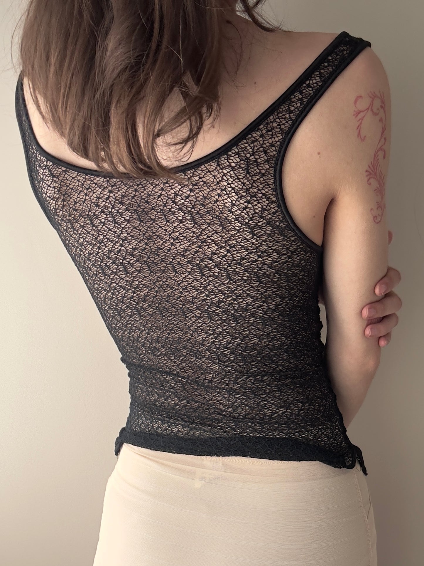 Vintage - Black Lace / Fishnet Mesh Top (XS)