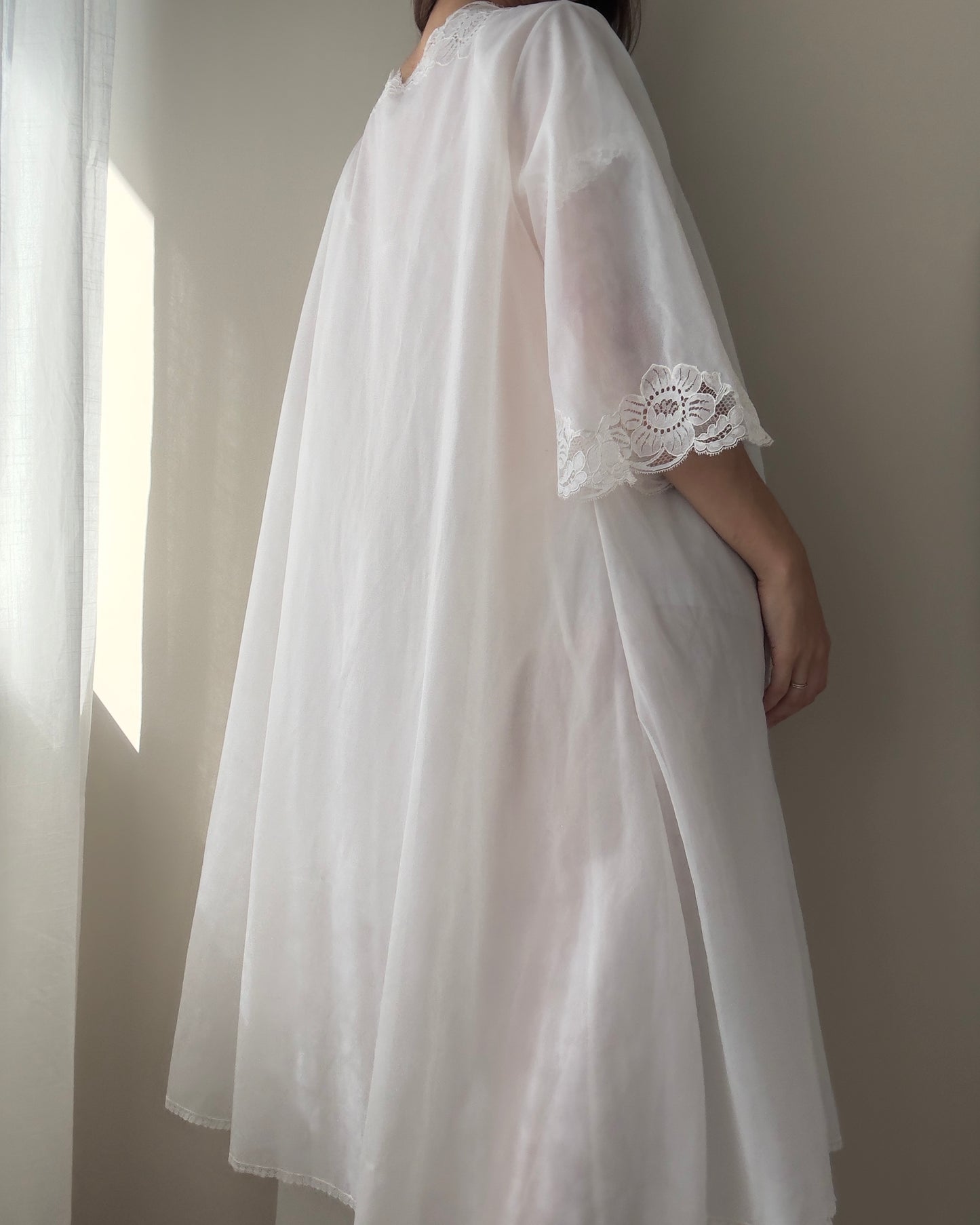 Vintage Sheer and Lace Nightgown + Dressing Gown (L-XL)