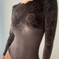 Vintage Dark Brown Velours Body with Polkadots and Roses (S)