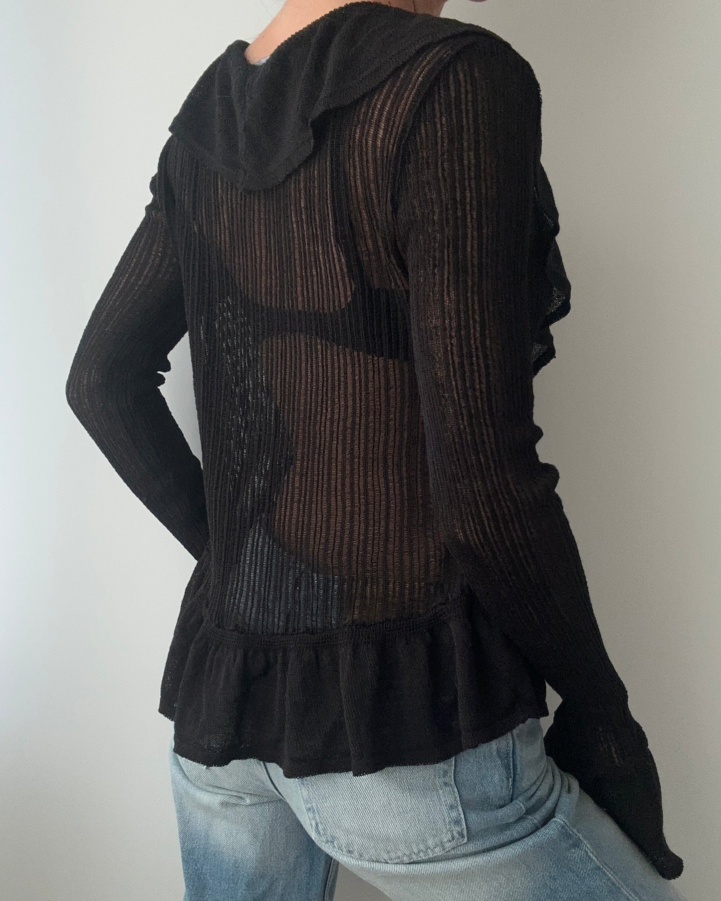 Black Knitted Blouse With Ruffles (S-M)