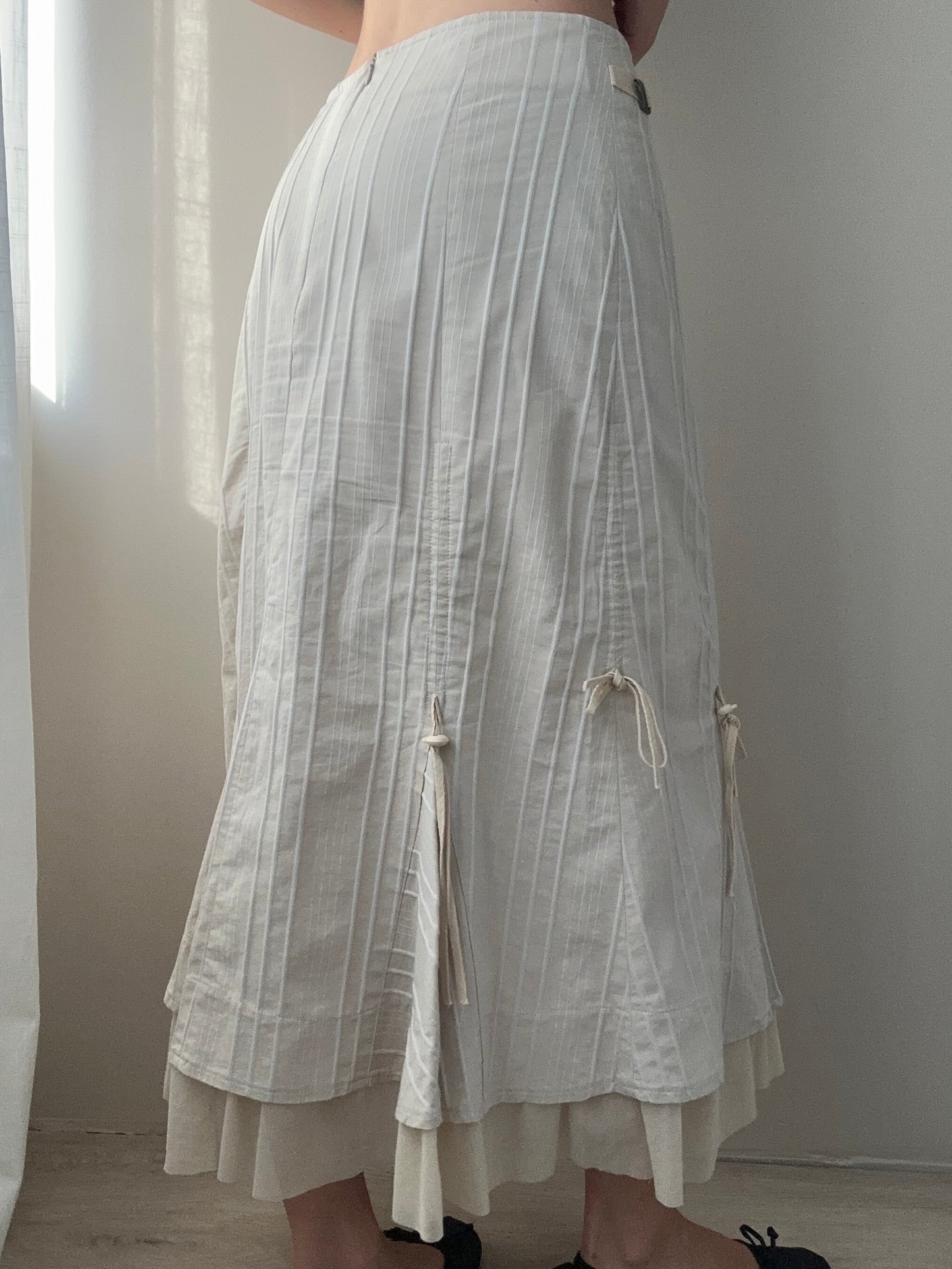 Beige Mermaid Skirt with Stripe Design and Ruffle Hemline (XS)