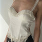 Silk Ivory Corset Top with Ruffles and Beads (S)