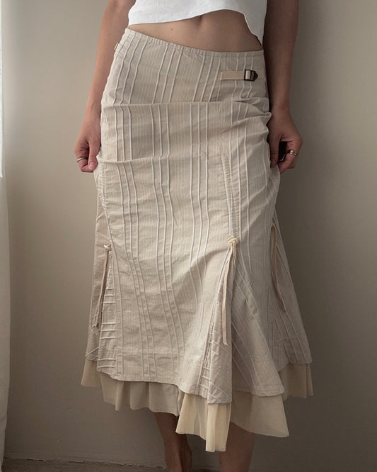 Beige Striped Mermaid Midi Skirt (XS-S)