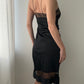 Black Vintage Nylon Slip Dress with Sheer Floral Embroidery Details (XS)