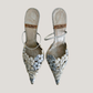 Pointy Hand painted Silver and White Floral Heels with Rhinestones (38)