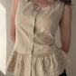 Button up Peplum Top with Ruffles and Embroidery (M)