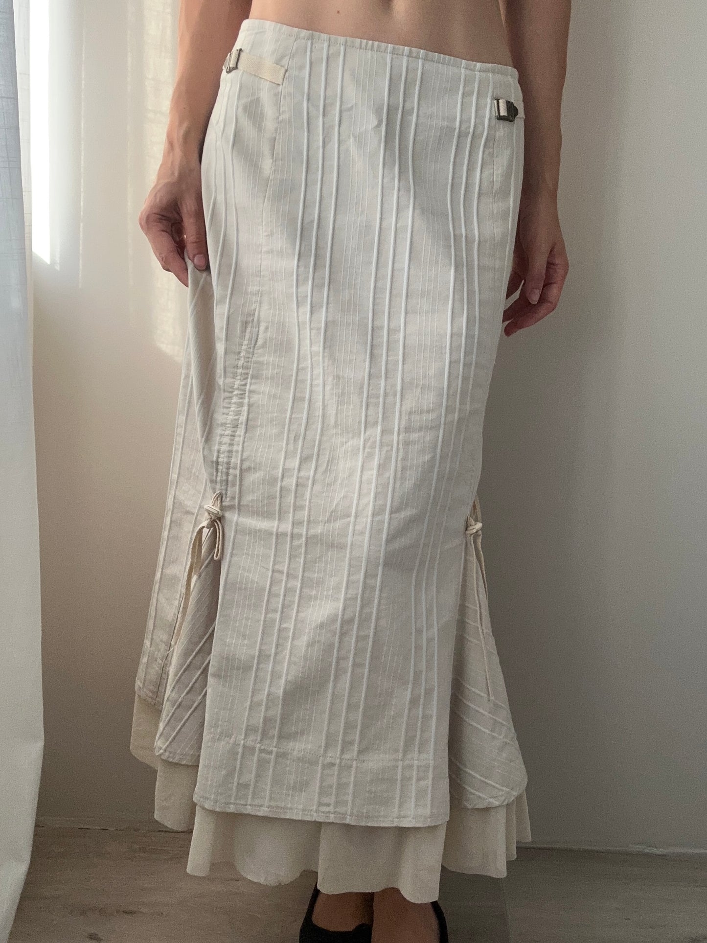 Beige Mermaid Skirt with Stripe Design and Ruffle Hemline (XS)