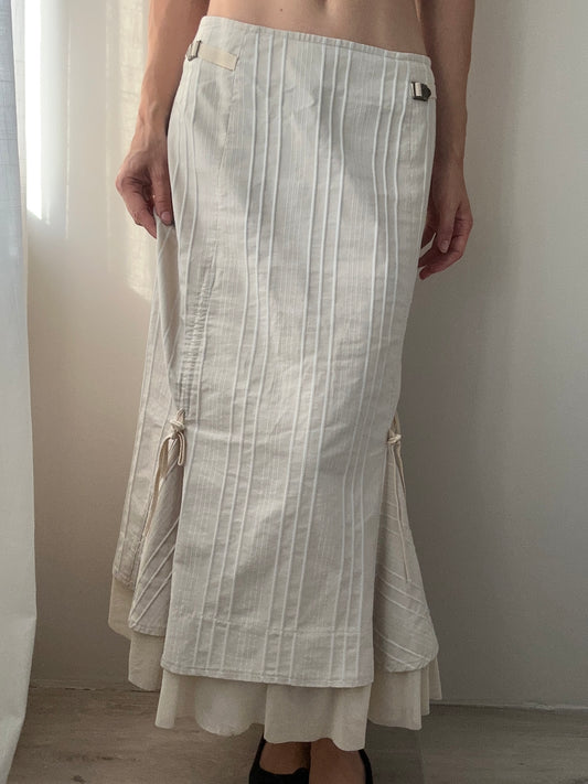 Beige Mermaid Skirt with Stripe Design and Ruffle Hemline (XS)