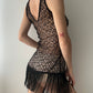 Black Knitted Waist Drop Mini Dress with Fringes (XS)