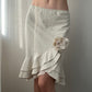 Beige Mini Mermaid Skirt with Flower Detail and Ruffle Hemline (S-M-L)