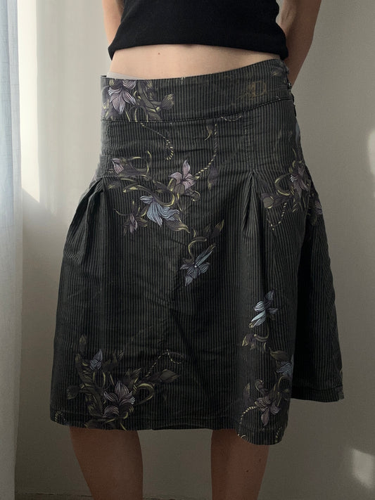 Diesel Stripe Patterned Skirt with Floral Graphics (XS)