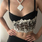 Black and Beige Gold Floral Embroidered Longline Bra (75B/34B)