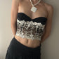 Black and Beige Gold Floral Embroidered Longline Bra (75B/34B)