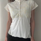Sheer Button-up Top with Velvet Floral Details (M)