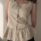 Button up Peplum Top with Ruffles and Embroidery (M)