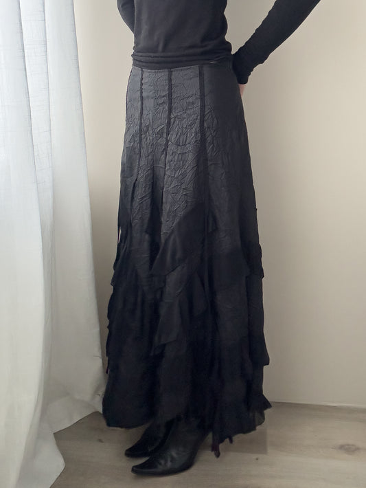 Black Maxi Skirt with Ruffles (M)