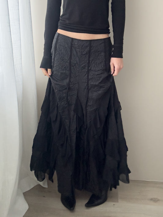 Black Maxi Skirt with Ruffles (M)