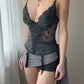 Malizia by La Perla - Slate Grey Corset Top with Suspenders and Embroidered Details (S)